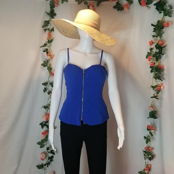 Royal Blue Guess Peplum Zip Up Top - Picture 2 of 3